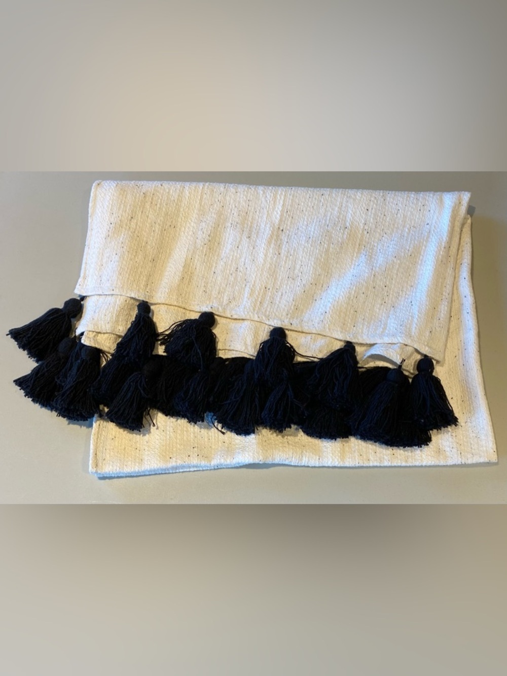 Tribe Alive Cream Cotton Throw with Black Tassel Trim